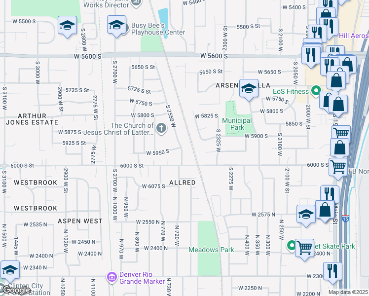 map of restaurants, bars, coffee shops, grocery stores, and more near 5952 South 2550 West in Roy