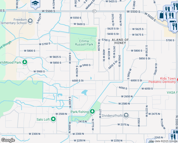 map of restaurants, bars, coffee shops, grocery stores, and more near 4164 West 5950 South in Roy