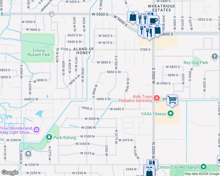 map of restaurants, bars, coffee shops, grocery stores, and more near 5973 South 3750 West in Roy