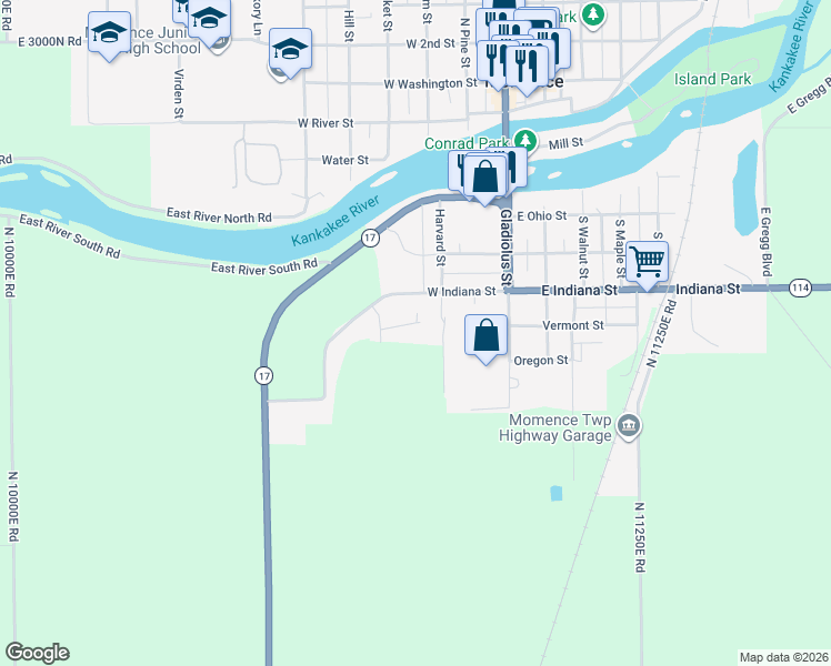 map of restaurants, bars, coffee shops, grocery stores, and more near 209 Saint James Court in Momence