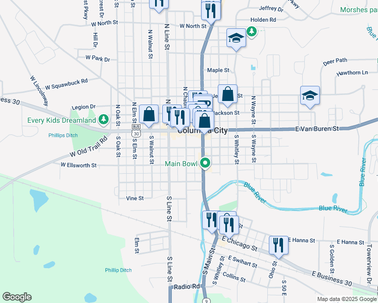 map of restaurants, bars, coffee shops, grocery stores, and more near 201-299 S Chauncey St in Columbia City