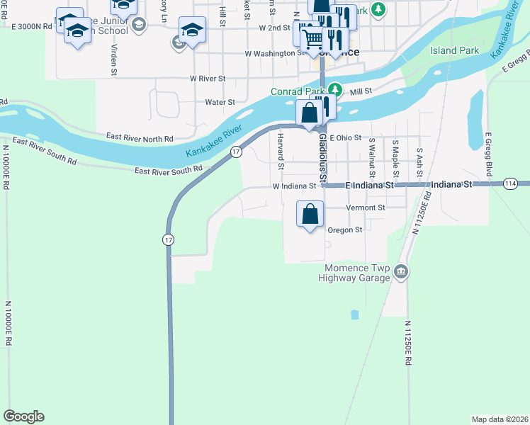 map of restaurants, bars, coffee shops, grocery stores, and more near 209 Saint James Court in Momence