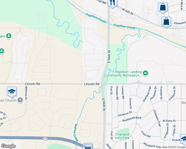 map of restaurants, bars, coffee shops, grocery stores, and more near 10463 South 97th Street in Papillion