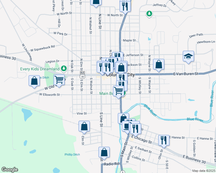 map of restaurants, bars, coffee shops, grocery stores, and more near 299 South Chauncey Street in Columbia City