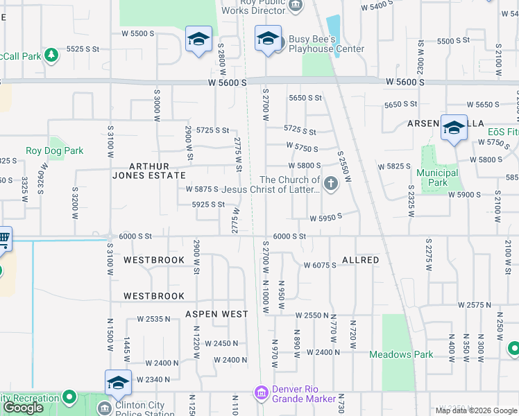 map of restaurants, bars, coffee shops, grocery stores, and more near 5965 South 2700 West in Roy