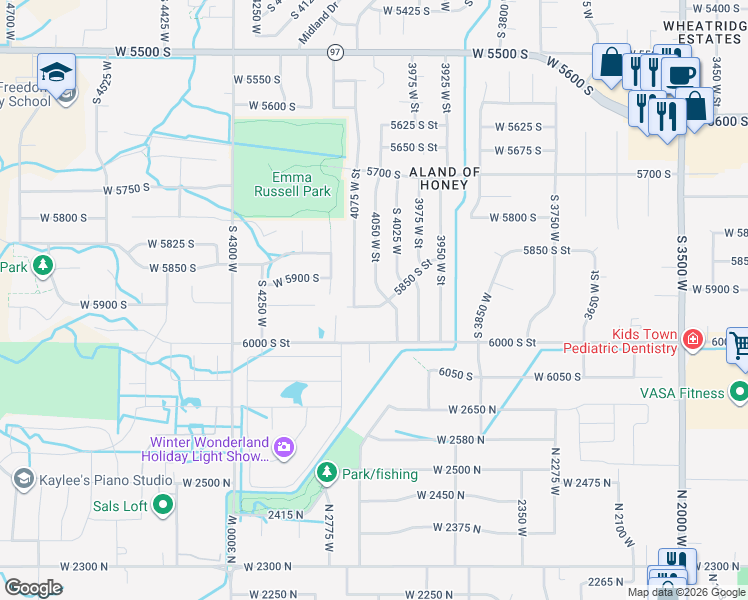 map of restaurants, bars, coffee shops, grocery stores, and more near 4062 West 5950 South in Roy
