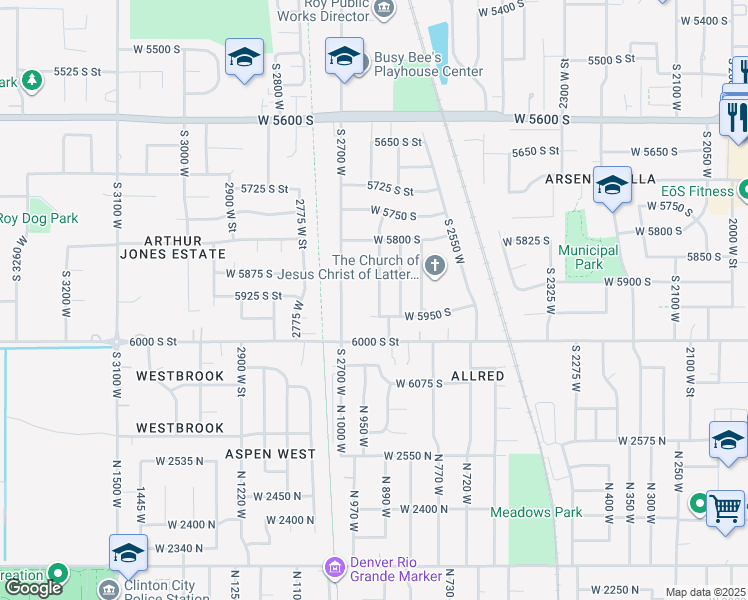 map of restaurants, bars, coffee shops, grocery stores, and more near 5923 South 2625 West in Roy