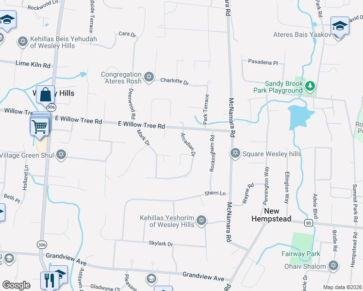 map of restaurants, bars, coffee shops, grocery stores, and more near 7 Arcadian Drive in Spring Valley