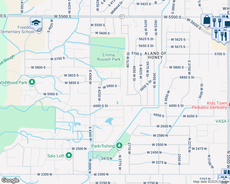 map of restaurants, bars, coffee shops, grocery stores, and more near 4164 West 5950 South in Roy