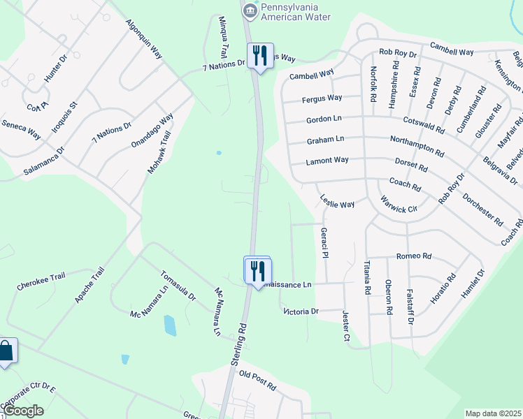 map of restaurants, bars, coffee shops, grocery stores, and more near 452 Pennsylvania 196 in Tobyhanna