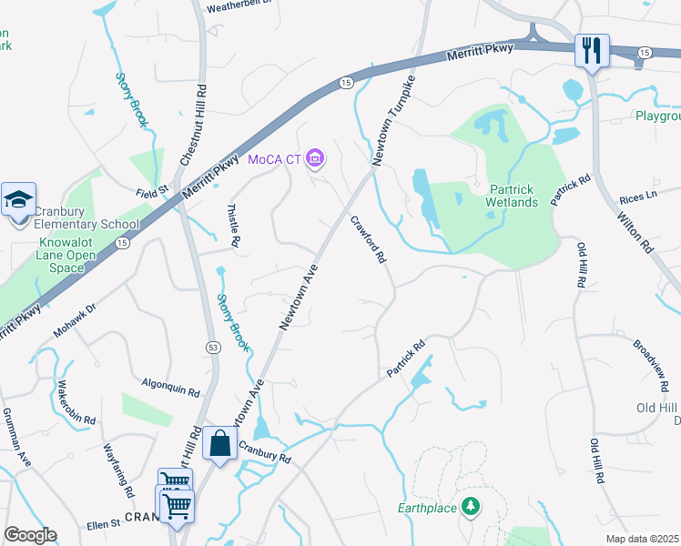 map of restaurants, bars, coffee shops, grocery stores, and more near 2 Newtown Turnpike in Westport