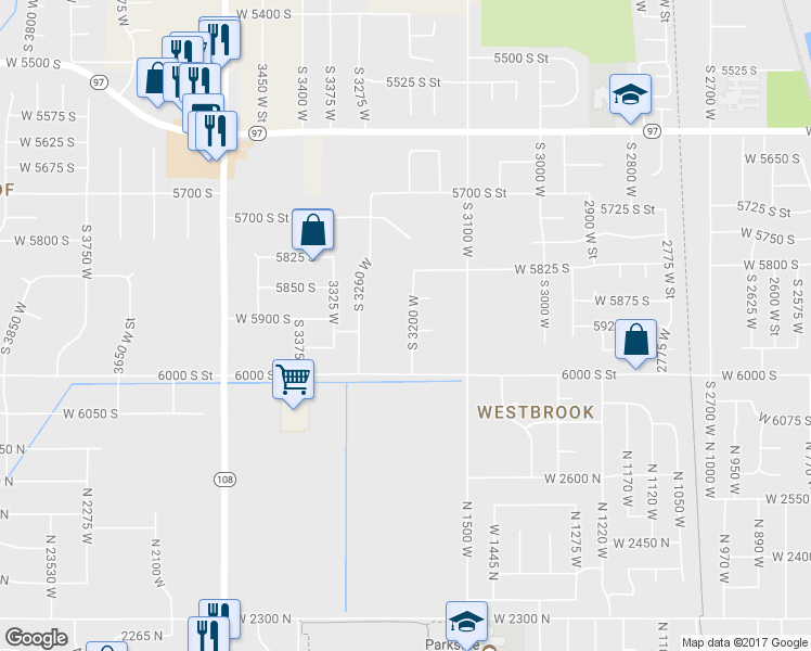 map of restaurants, bars, coffee shops, grocery stores, and more near 5919 South 3200 West in Roy