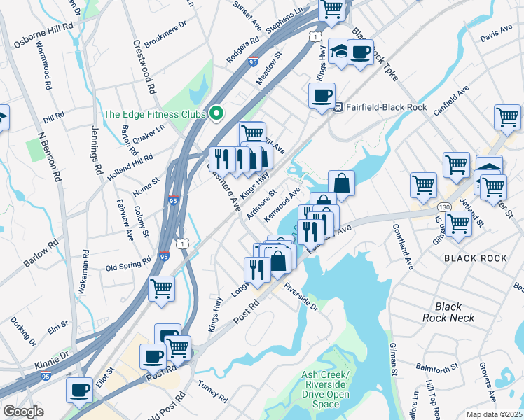 map of restaurants, bars, coffee shops, grocery stores, and more near 24 Kenwood Avenue in Fairfield