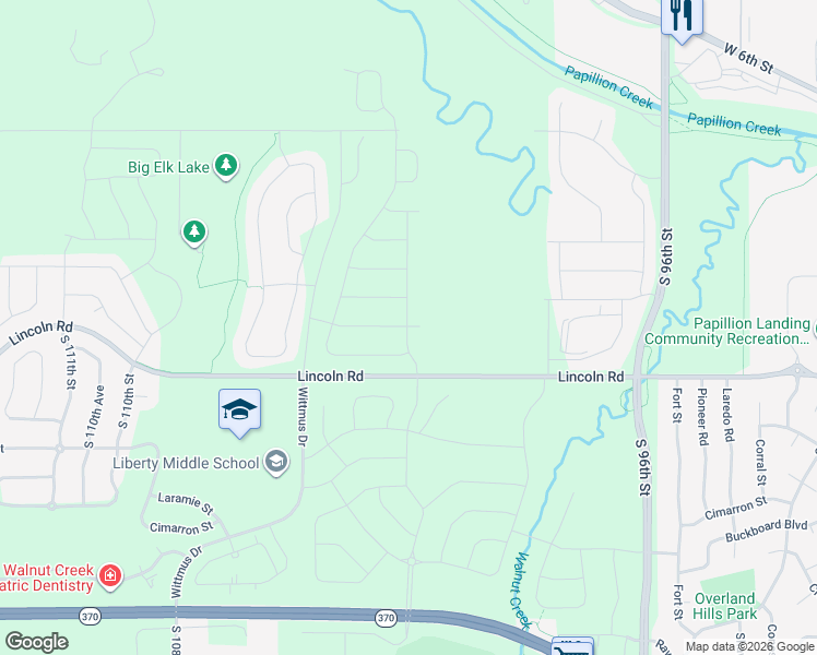 map of restaurants, bars, coffee shops, grocery stores, and more near 10509 South 102nd Street in La Vista