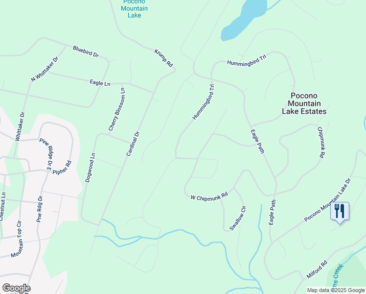 map of restaurants, bars, coffee shops, grocery stores, and more near 371 Hummingbird Trail in Pocono Mountain Lake Estates