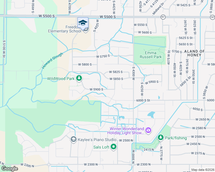 map of restaurants, bars, coffee shops, grocery stores, and more near South 4450 West in Hooper