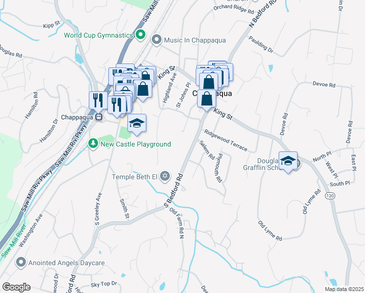 map of restaurants, bars, coffee shops, grocery stores, and more near 5 Hollow Oak Road in Chappaqua