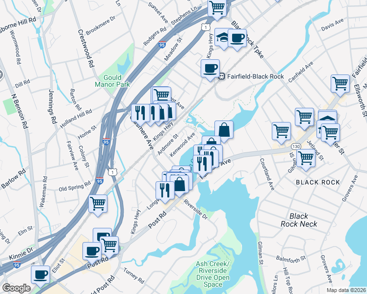 map of restaurants, bars, coffee shops, grocery stores, and more near 24 Kenwood Avenue in Fairfield