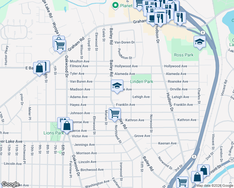 map of restaurants, bars, coffee shops, grocery stores, and more near 3131 Bailey Road in Cuyahoga Falls