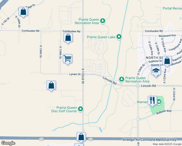 map of restaurants, bars, coffee shops, grocery stores, and more near 13108 Lincoln Road in Omaha