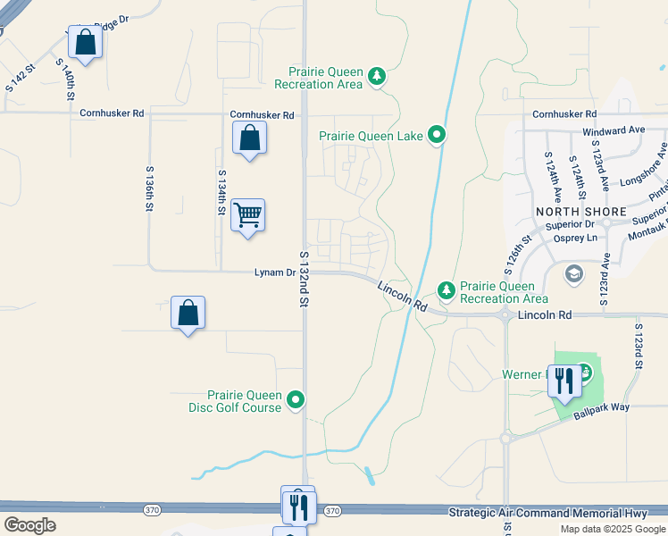 map of restaurants, bars, coffee shops, grocery stores, and more near 13108 Lincoln Road in Omaha