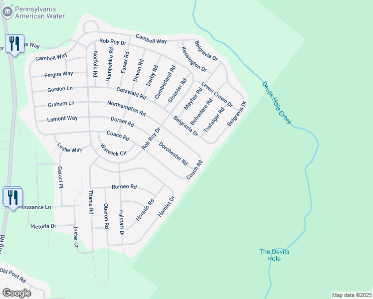 map of restaurants, bars, coffee shops, grocery stores, and more near 349 Coach Road in Tobyhanna