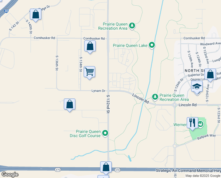 map of restaurants, bars, coffee shops, grocery stores, and more near 13205 Lynam Drive in Omaha