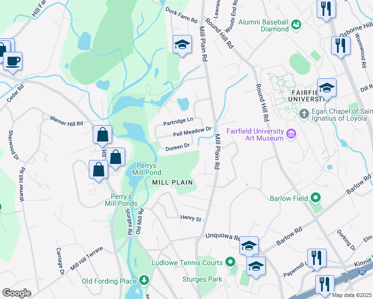 map of restaurants, bars, coffee shops, grocery stores, and more near 50 Drumm Road in Fairfield