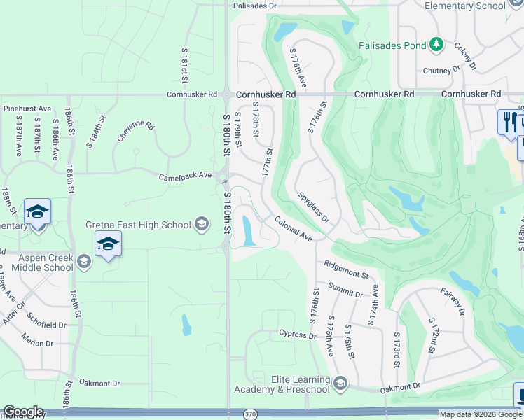 map of restaurants, bars, coffee shops, grocery stores, and more near 10478 179th Street in Omaha