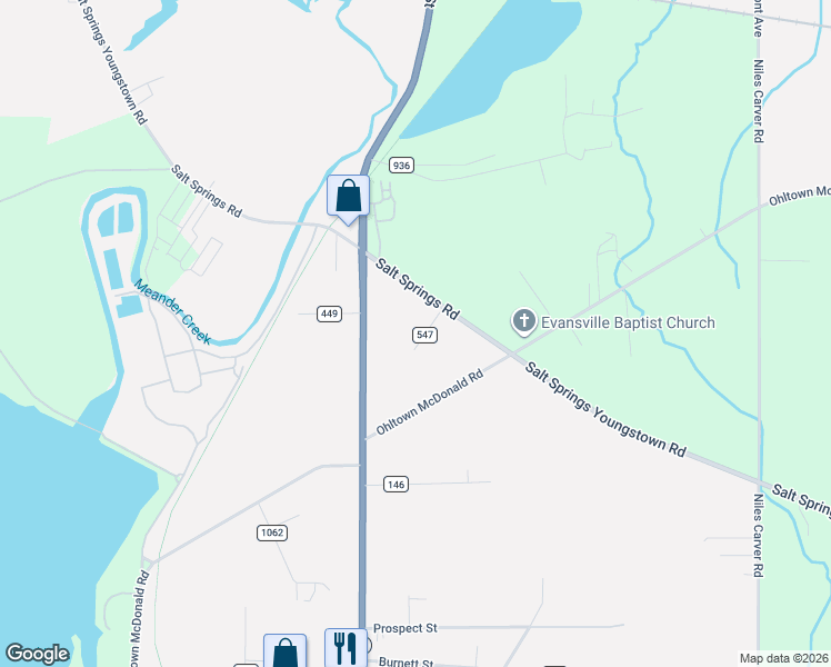 map of restaurants, bars, coffee shops, grocery stores, and more near 1460 Salt Springs Road in Niles
