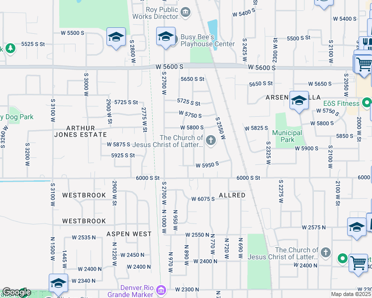 map of restaurants, bars, coffee shops, grocery stores, and more near 5890 South 2625 West in Roy