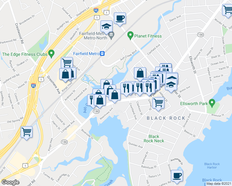 map of restaurants, bars, coffee shops, grocery stores, and more near 469 Davidson Street in Bridgeport