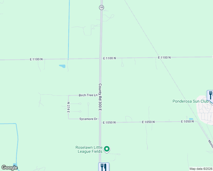 map of restaurants, bars, coffee shops, grocery stores, and more near 10875 Indiana 55 in De Motte