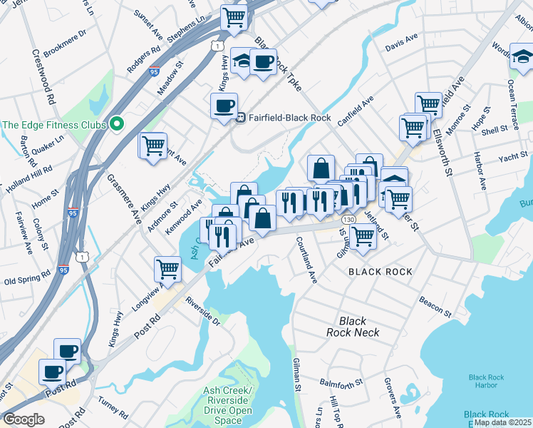 map of restaurants, bars, coffee shops, grocery stores, and more near 469 Davidson Street in Bridgeport
