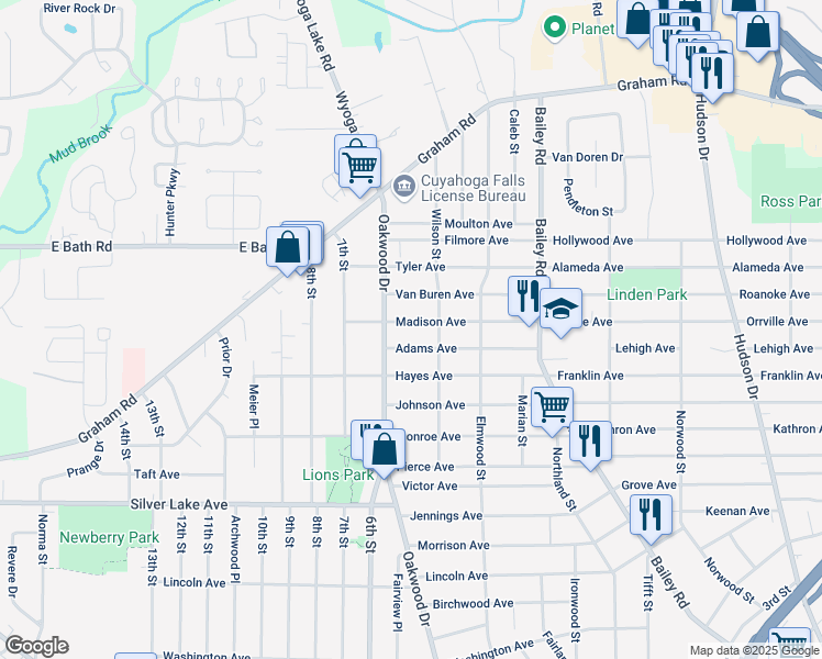 map of restaurants, bars, coffee shops, grocery stores, and more near 412 Van Buren Avenue in Cuyahoga Falls