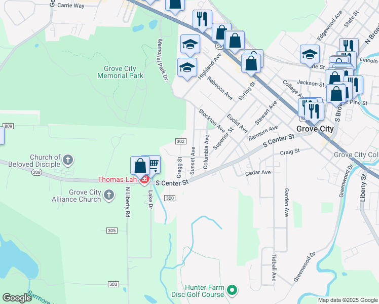 map of restaurants, bars, coffee shops, grocery stores, and more near 37 Gregg Avenue in Grove City
