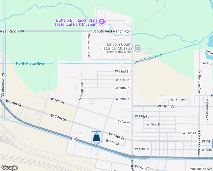 map of restaurants, bars, coffee shops, grocery stores, and more near 2500-3120 West 21st Street in North Platte