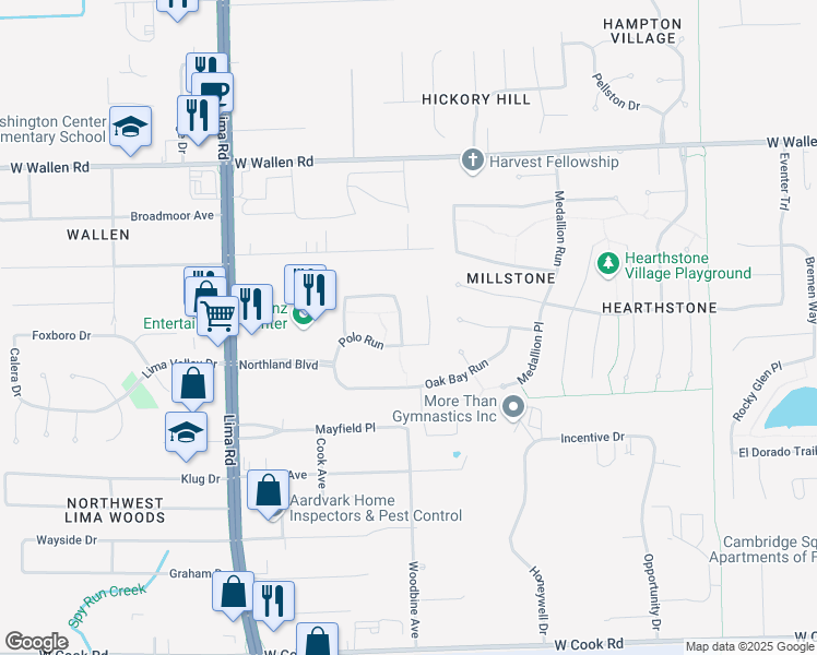 map of restaurants, bars, coffee shops, grocery stores, and more near 8411 Harbor Pines Place in Fort Wayne