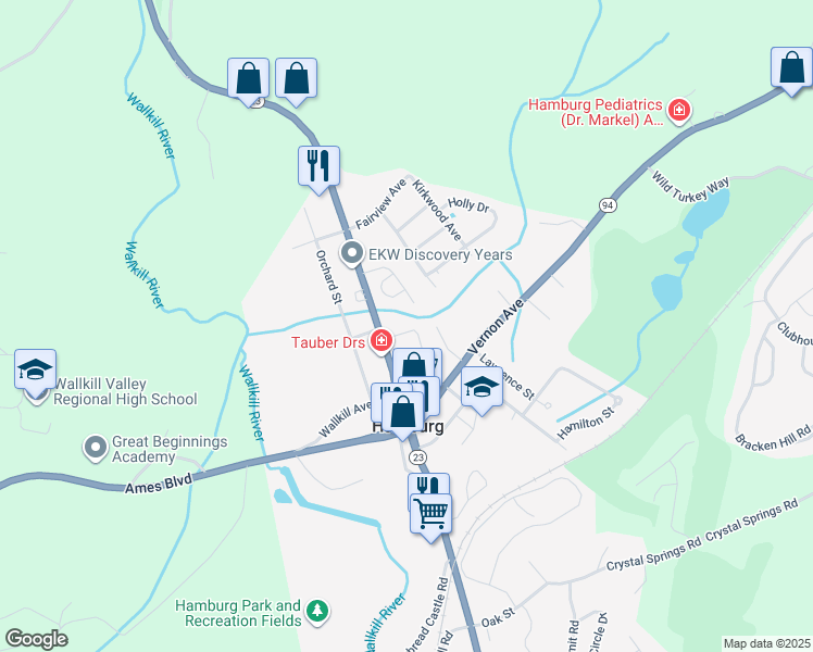 map of restaurants, bars, coffee shops, grocery stores, and more near 26 Willow Circle in Hamburg