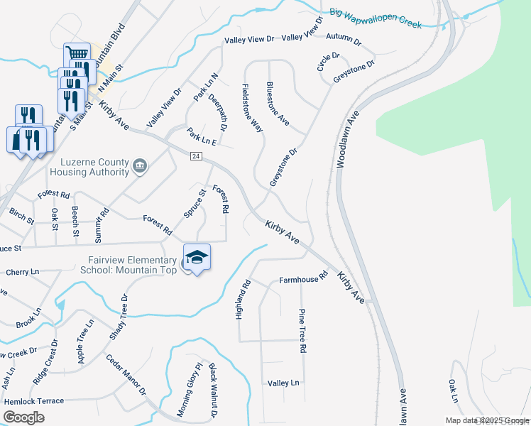 map of restaurants, bars, coffee shops, grocery stores, and more near 2 Cobblestone Ln in Mountain Top