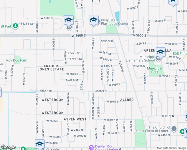 map of restaurants, bars, coffee shops, grocery stores, and more near 5879 South 2700 West in Roy