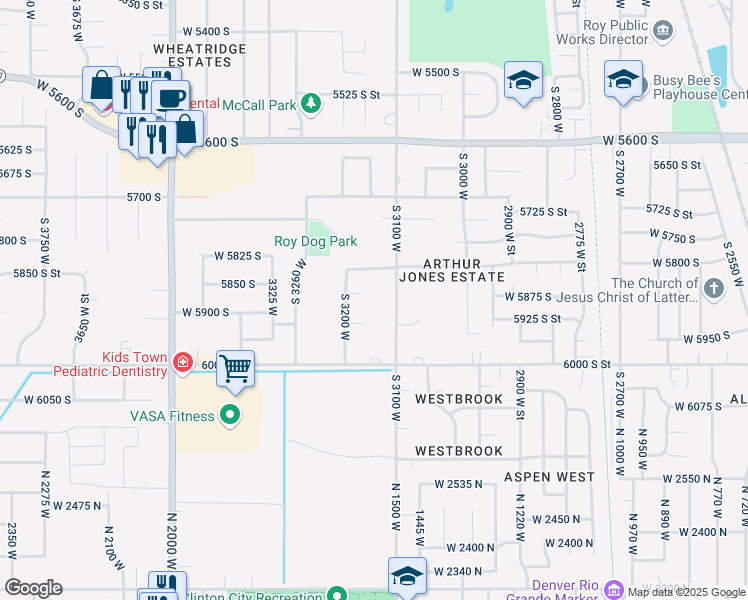 map of restaurants, bars, coffee shops, grocery stores, and more near 3168 West 5875 South in Roy