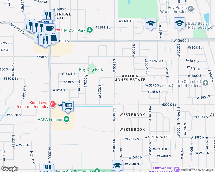 map of restaurants, bars, coffee shops, grocery stores, and more near 3168 West 5875 South in Roy