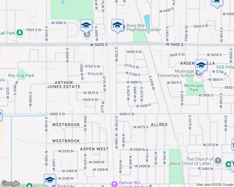 map of restaurants, bars, coffee shops, grocery stores, and more near 5879 South 2700 West in Roy