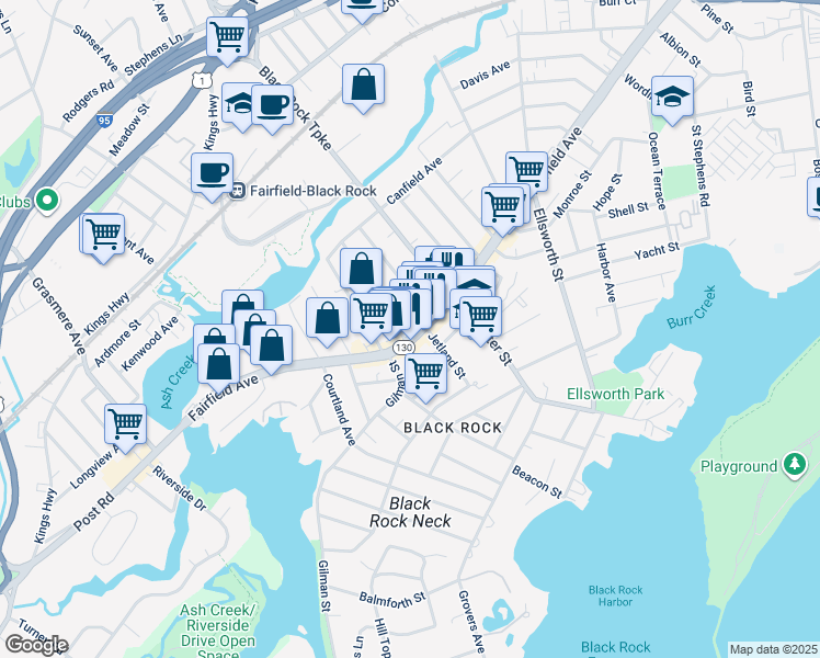 map of restaurants, bars, coffee shops, grocery stores, and more near 48 Bennett Street in Bridgeport