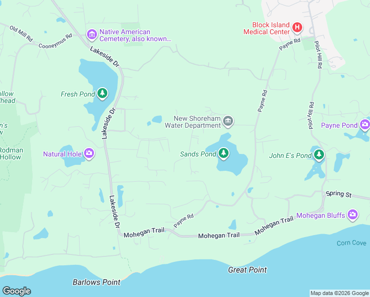 map of restaurants, bars, coffee shops, grocery stores, and more near 1105 Sands Pond Lane in New Shoreham