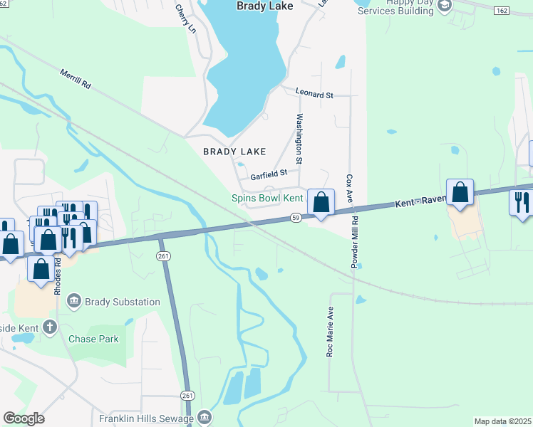 map of restaurants, bars, coffee shops, grocery stores, and more near 2179 Onondago Street in Ravenna