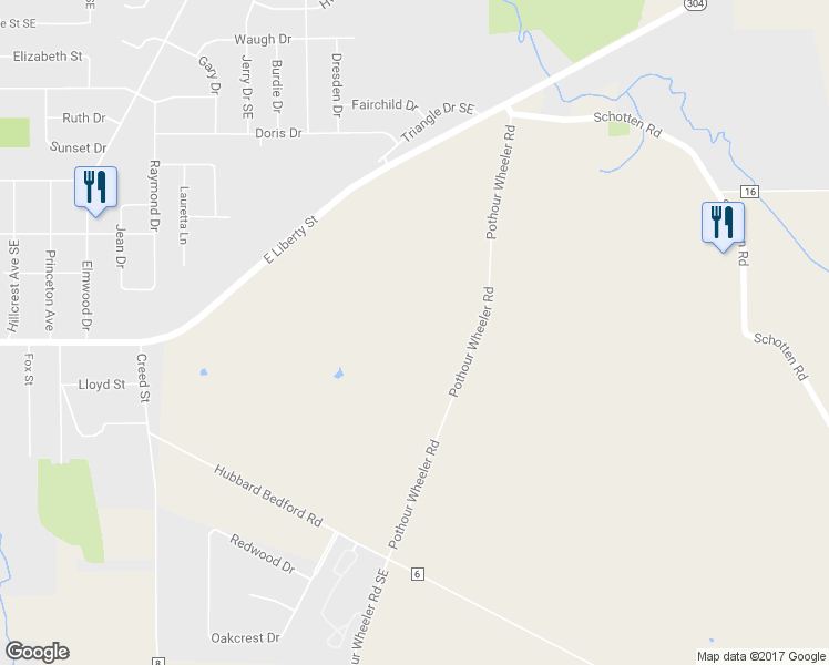 map of restaurants, bars, coffee shops, grocery stores, and more near 3184 Pothour Wheeler Road in Hubbard
