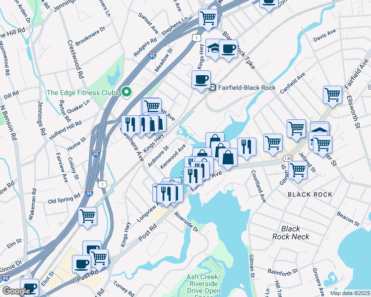map of restaurants, bars, coffee shops, grocery stores, and more near 145 Kenwood Avenue in Fairfield