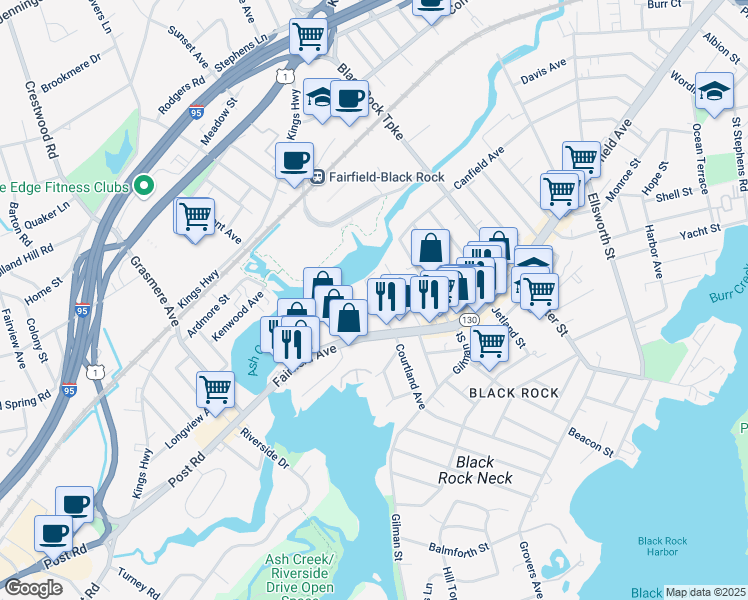 map of restaurants, bars, coffee shops, grocery stores, and more near 469 Davidson Street in Bridgeport